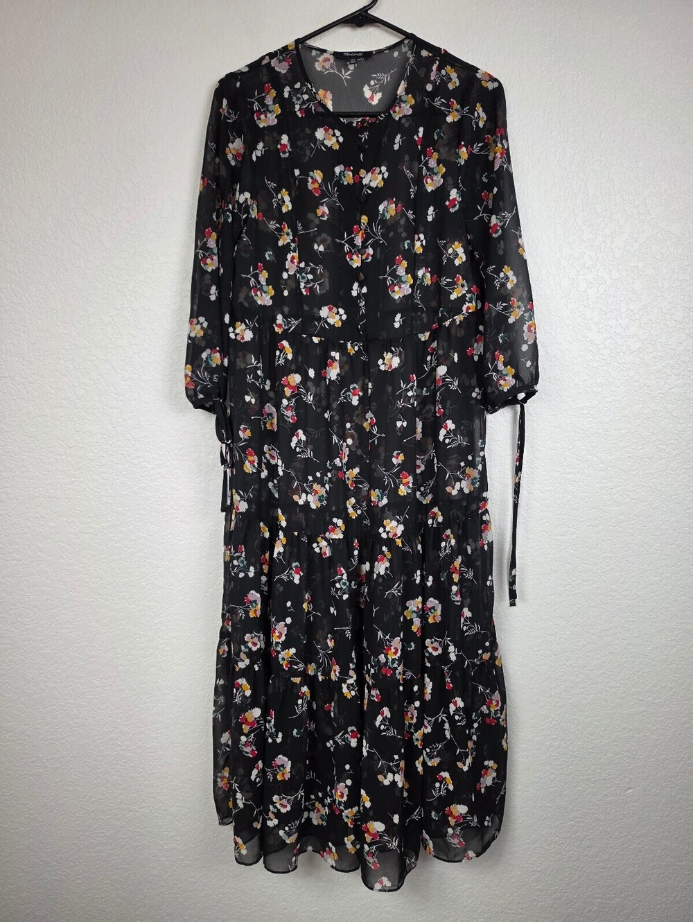 Madewell Black Floral Long Sleeve Dress XXS
